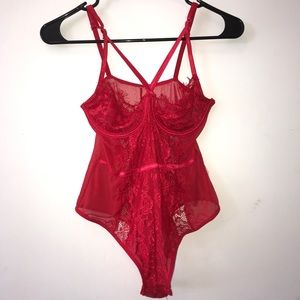 Red strappy lingerie teddy